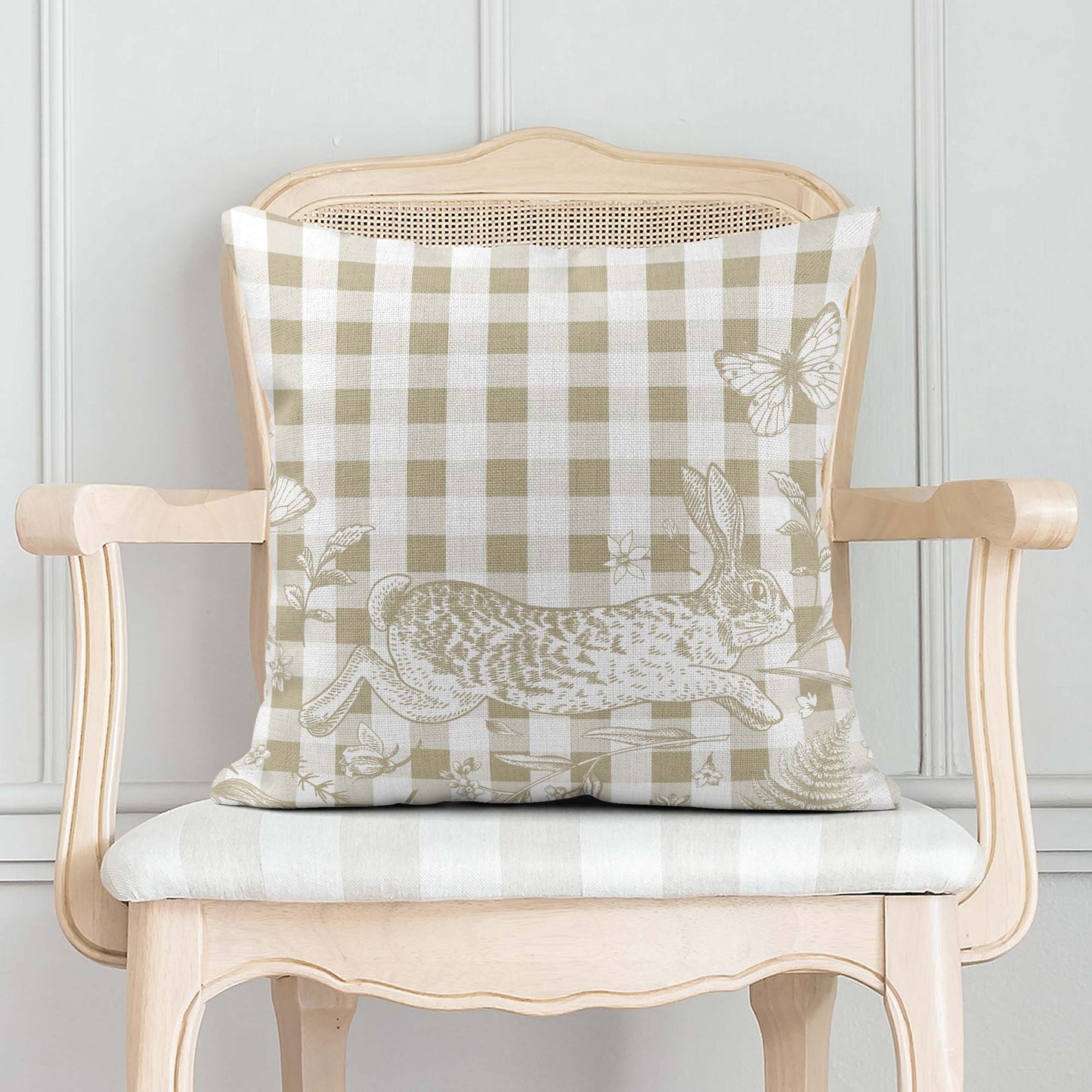 BUNNIES & BUTTERFLIES GINGHAM BUNNY SCATTER CUSHION