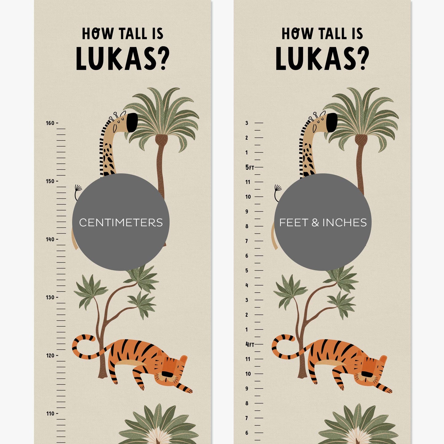 CUTE SAFARI ANIMALS HEIGHT CHART