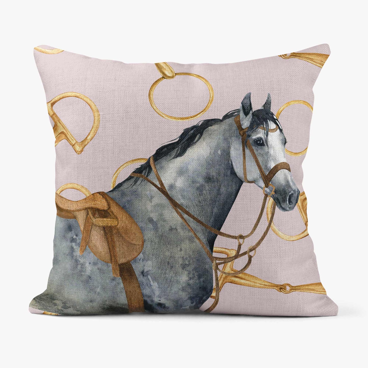 EQUESTRIAN GREY HORSE SCATTER CUSHION - WHITE