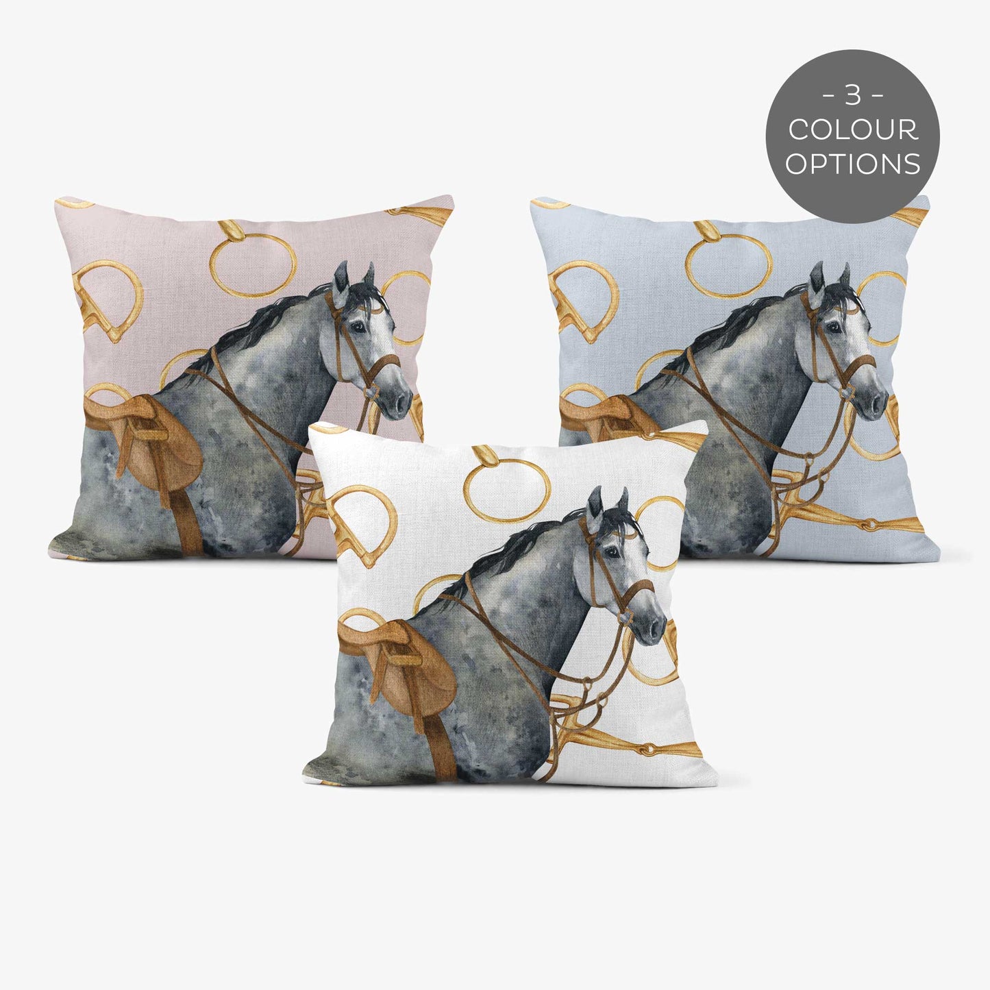 EQUESTRIAN GREY HORSE SCATTER CUSHION - WHITE