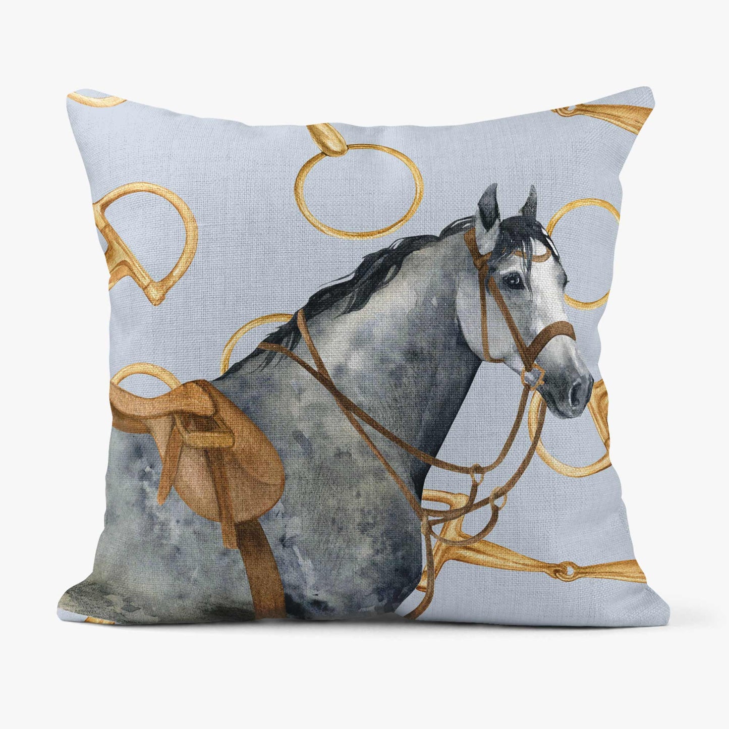 EQUESTRIAN GREY HORSE SCATTER CUSHION - WHITE
