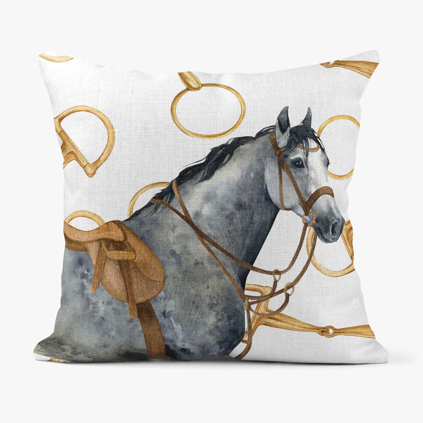 EQUESTRIAN GREY HORSE SCATTER CUSHION - WHITE