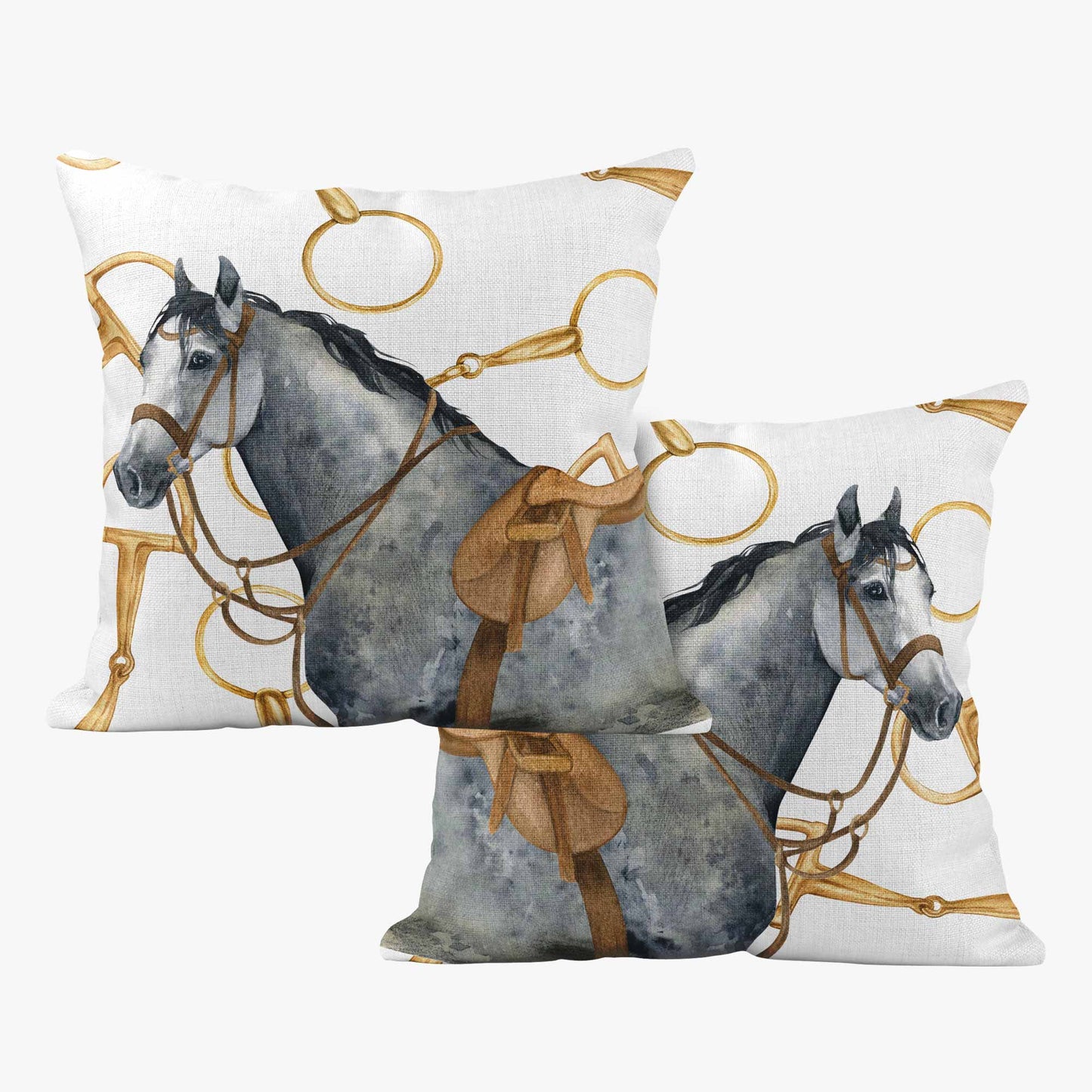 EQUESTRIAN GREY HORSE SCATTER CUSHION - WHITE