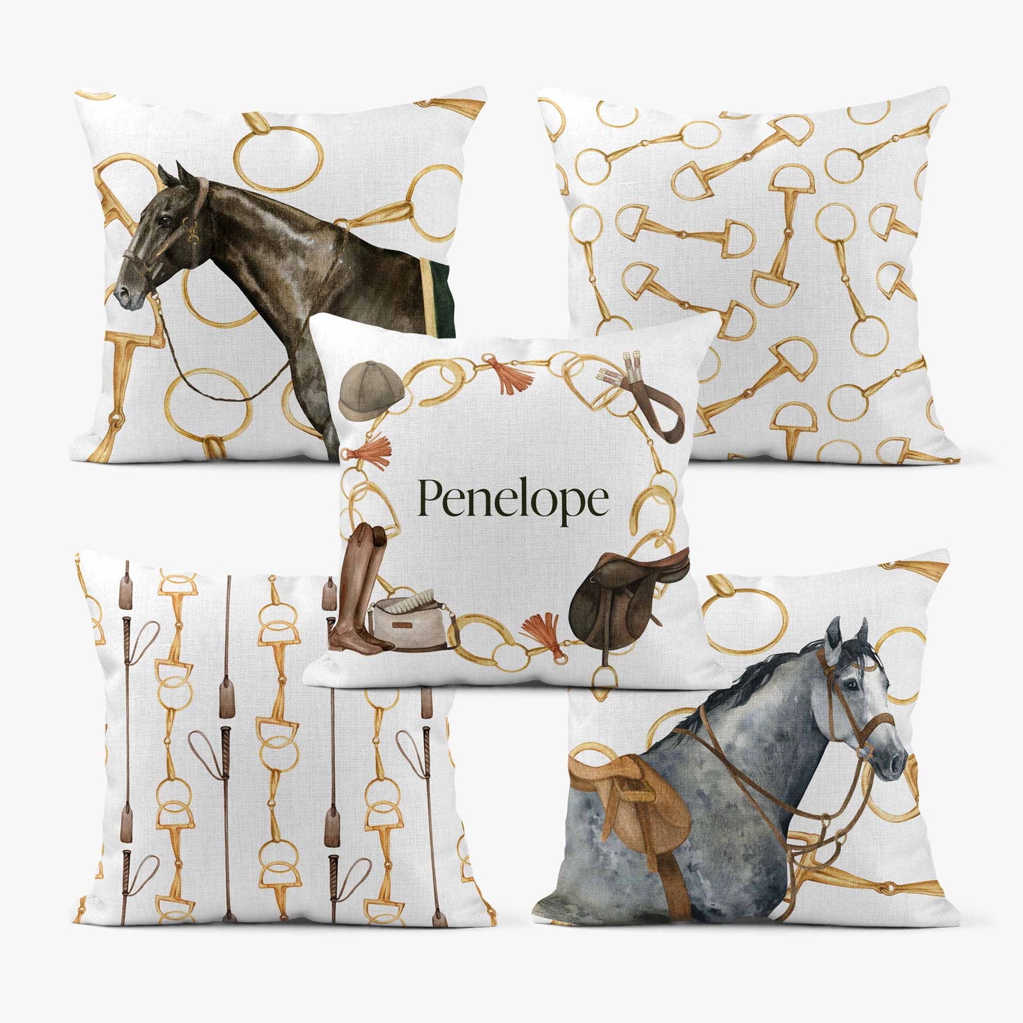EQUESTRIAN GREY HORSE SCATTER CUSHION - WHITE
