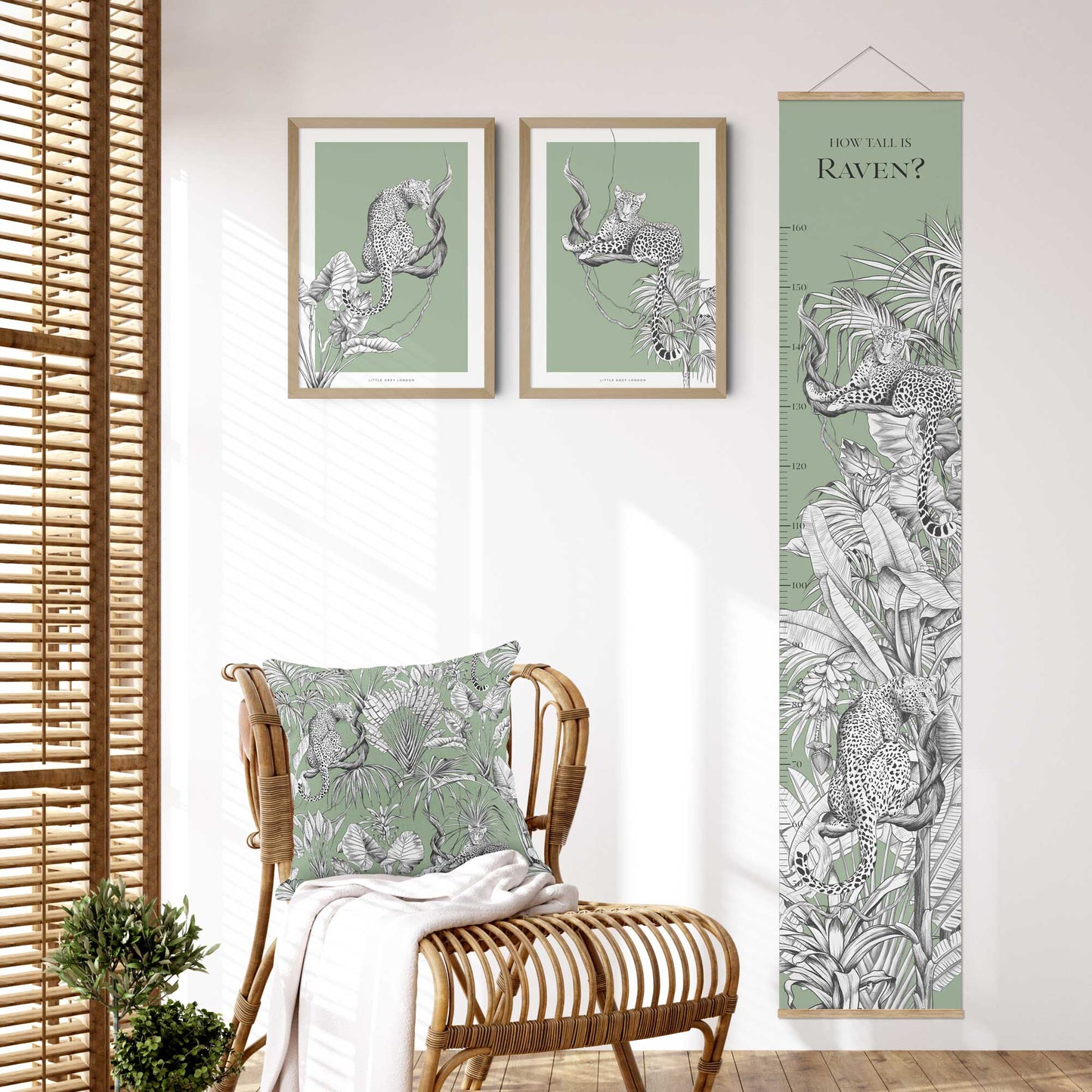 JUNGLE LEOPARD GREEN PERSONALISED HEIGHT CHART