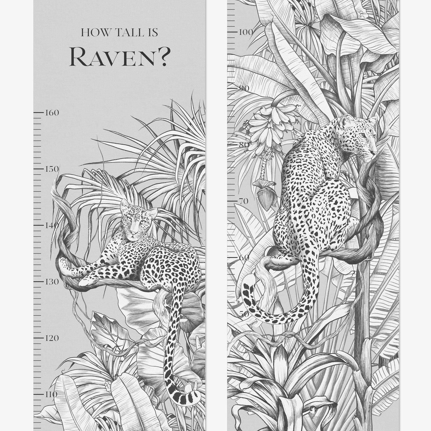 JUNGLE LEOPARD GREY PERSONALISED HEIGHT CHART