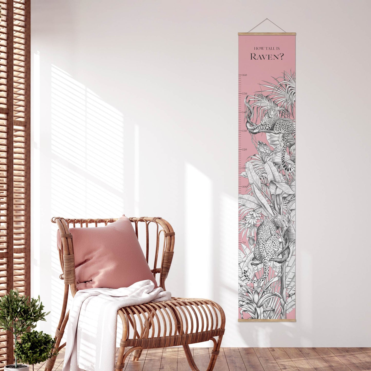 JUNGLE LEOPARD PINK PERSONALISED HEIGHT CHART