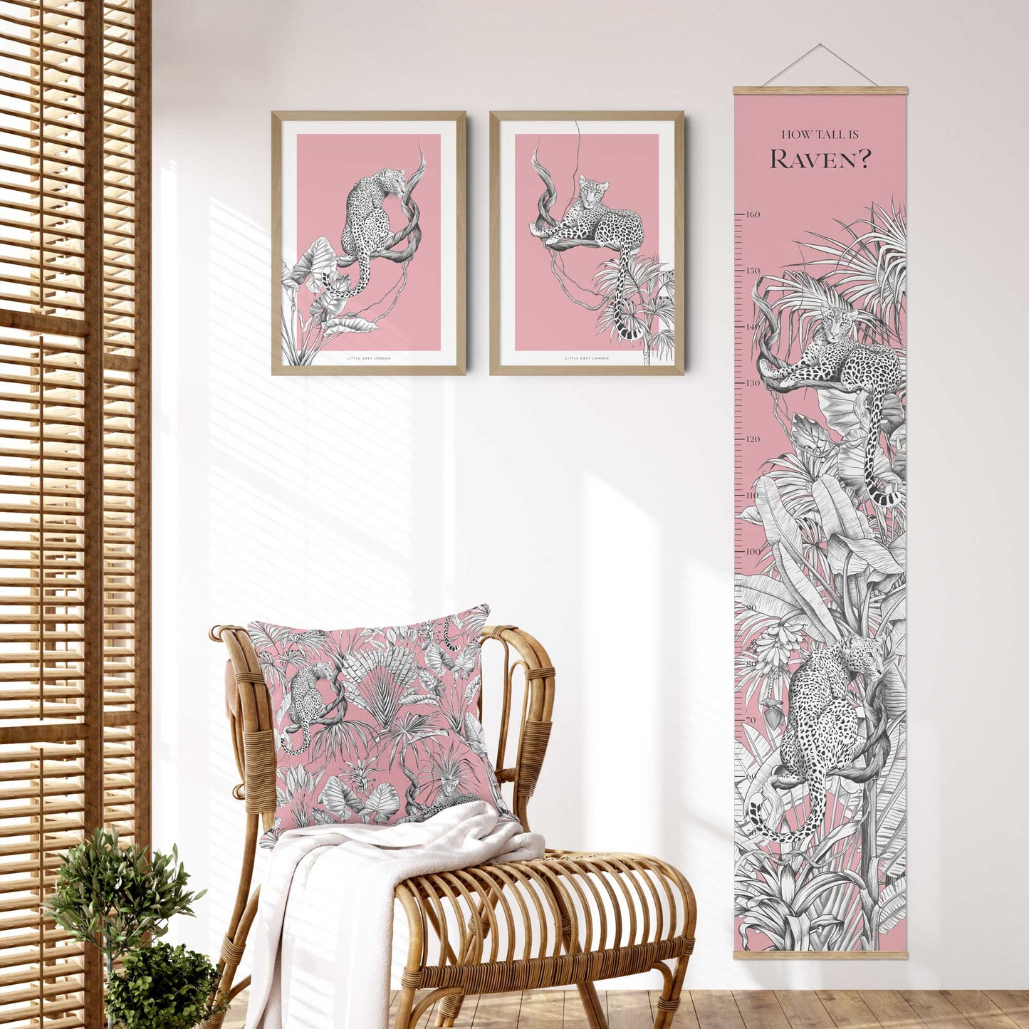 JUNGLE LEOPARD PINK PERSONALISED HEIGHT CHART