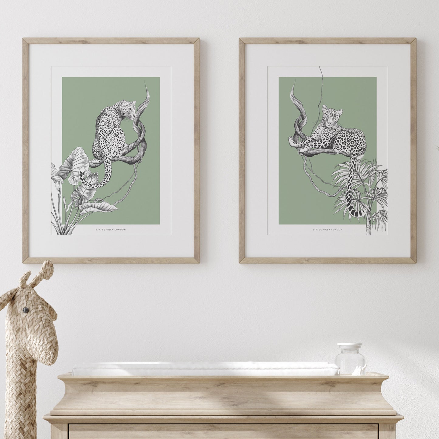 JUNGLE LEOPARD GREEN SET OF 2 ART PRINTS