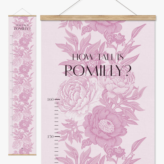 PINK PEONIES PERSONALISED HEIGHT CHART