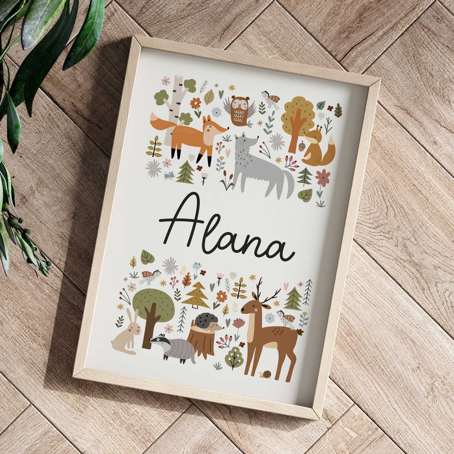 SCANDI FOREST SET OF THREE PERSONALISED ART PRINTS