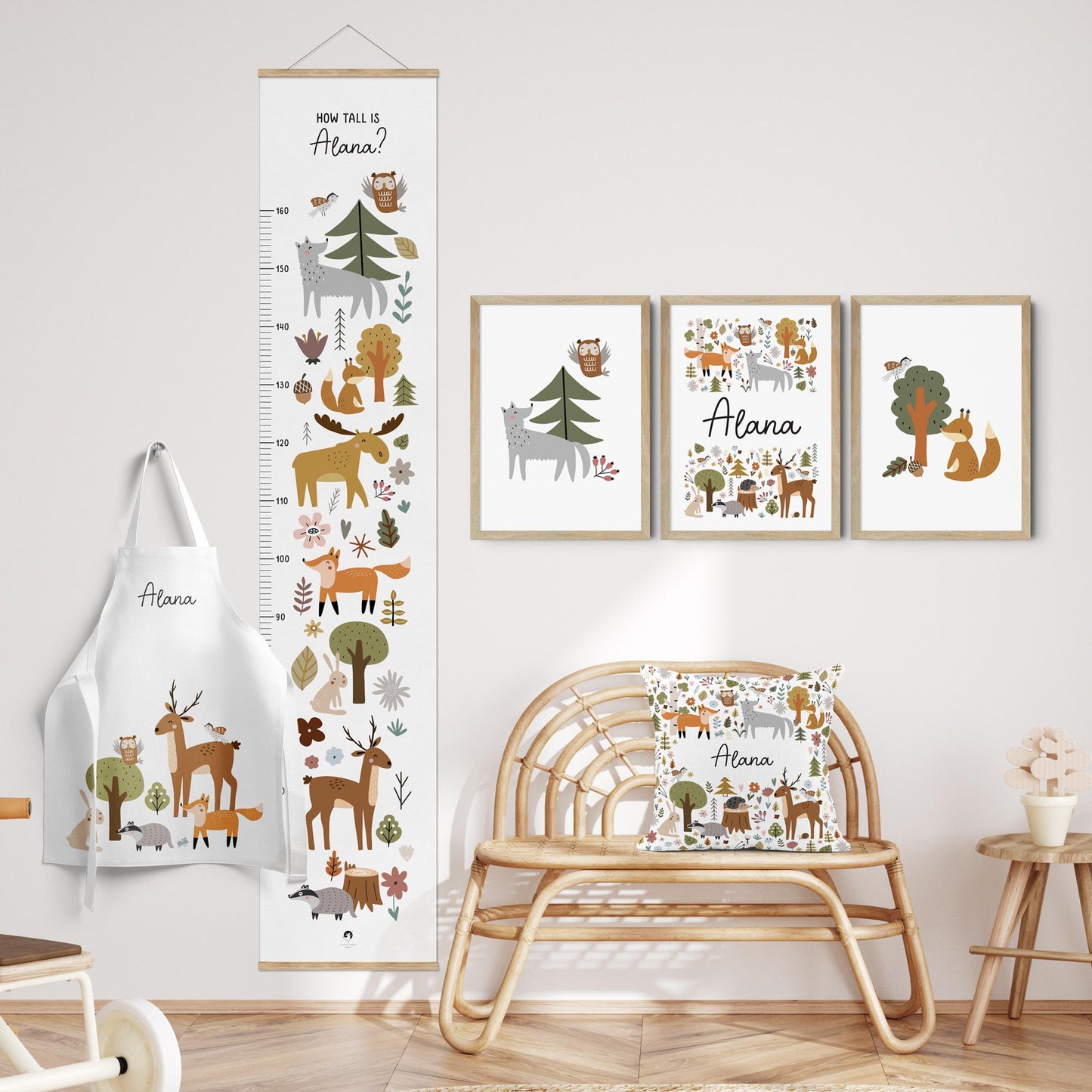 SCANDI FOREST SET OF THREE PERSONALISED ART PRINTS