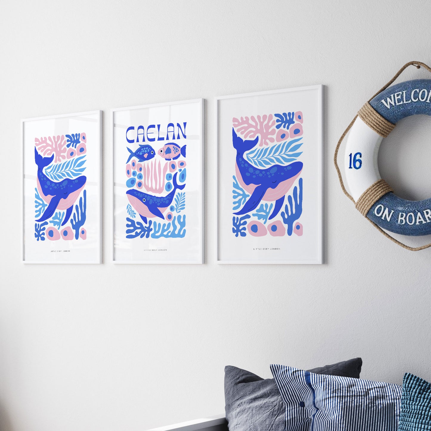 SEA WORLD SET OF THREE PERSONALISED ART PRINTS