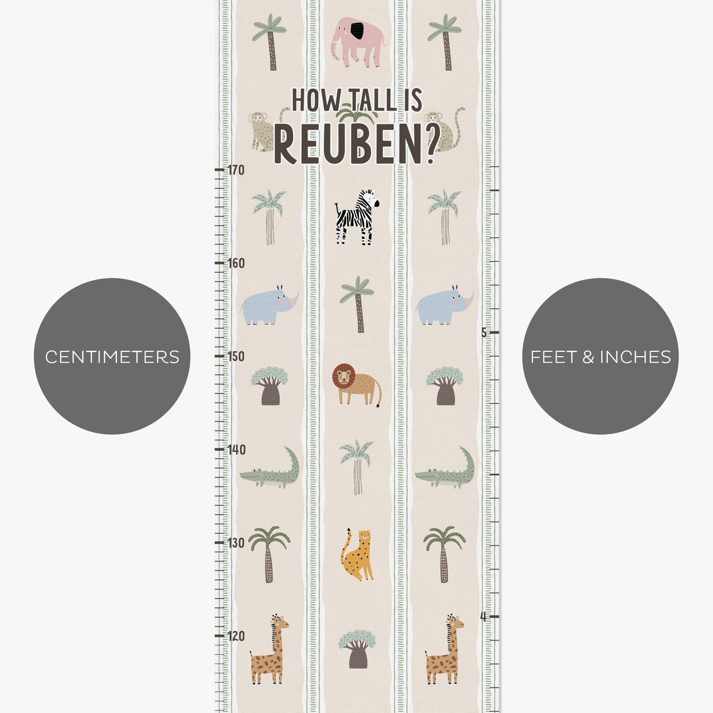 STRIPY SAFARI PERSONALISED HEIGHT CHART