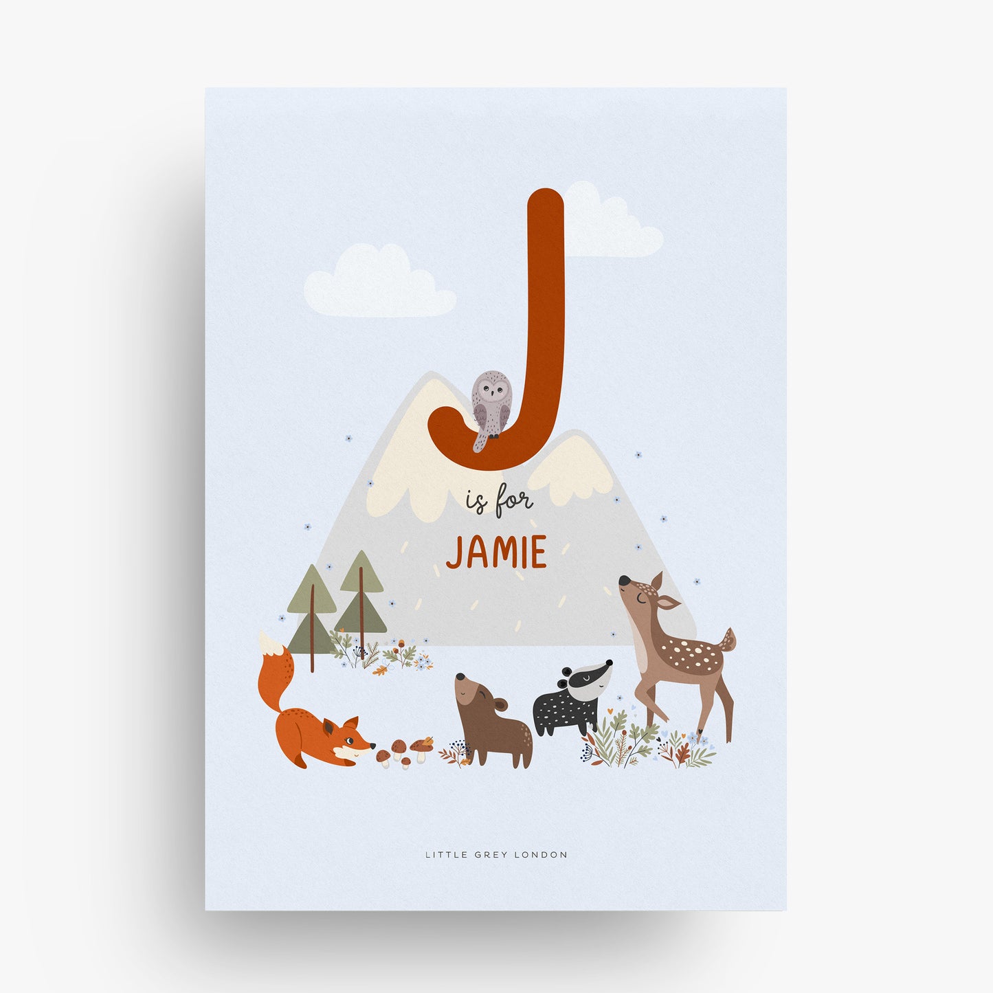 FOREST ANIMALS SET OF THREE PERSONALISED ART PRINTS