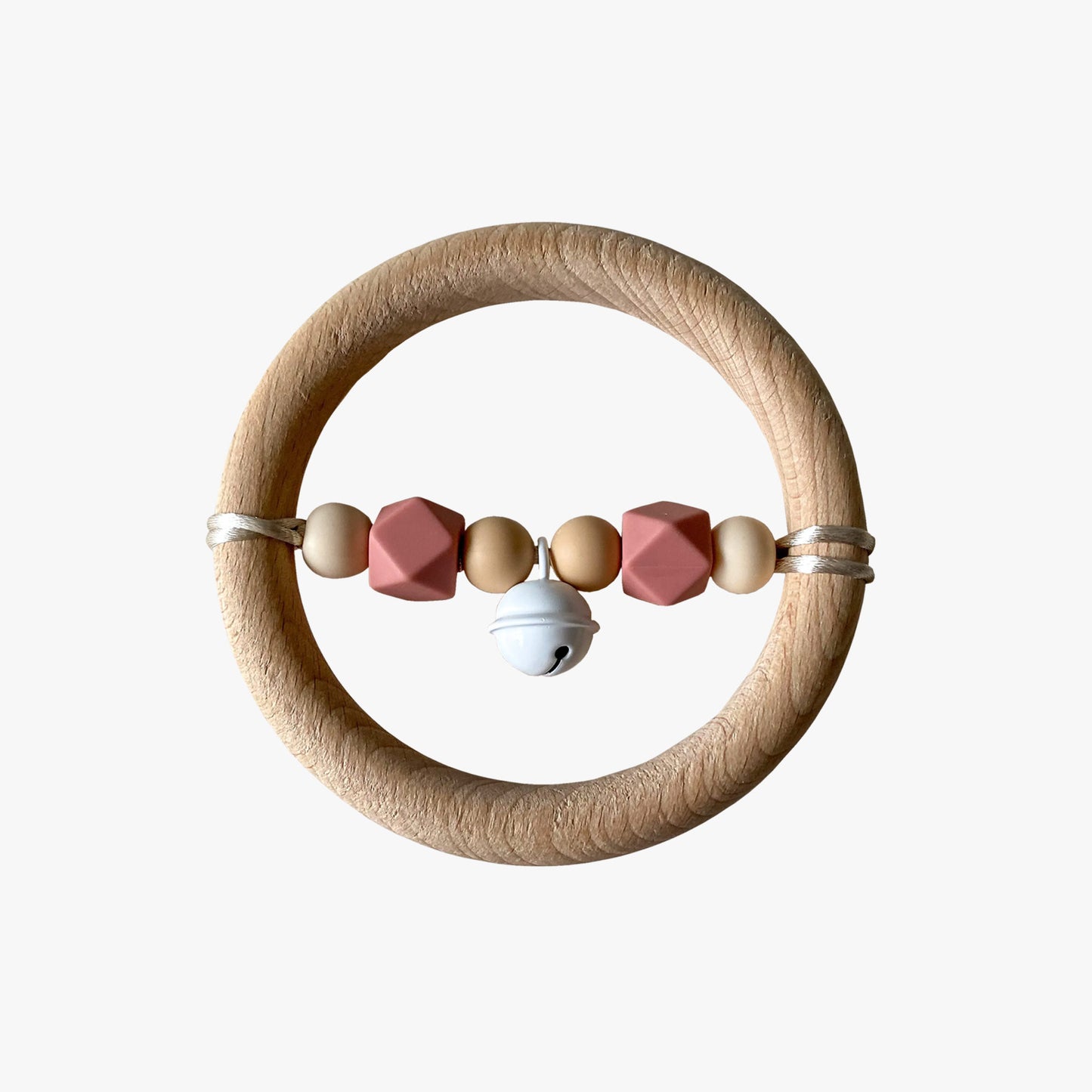 SILICONE AND BEECH WOOD TEETHER RATTLE – BLUSH